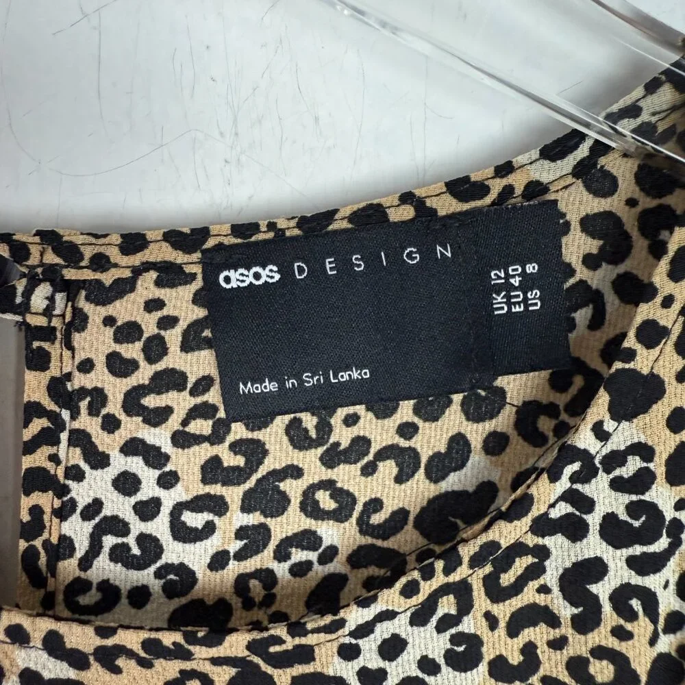 NWOT ASOS DESIGN Sleeveless Tiered Midi Dress With Frills Leopard Print Size 8 - Picture 6 of 14